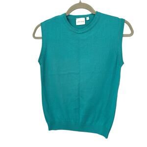 Julia Armory sleeveless Knit Sweater Top Small Teal Aqua Pullover Minimalist